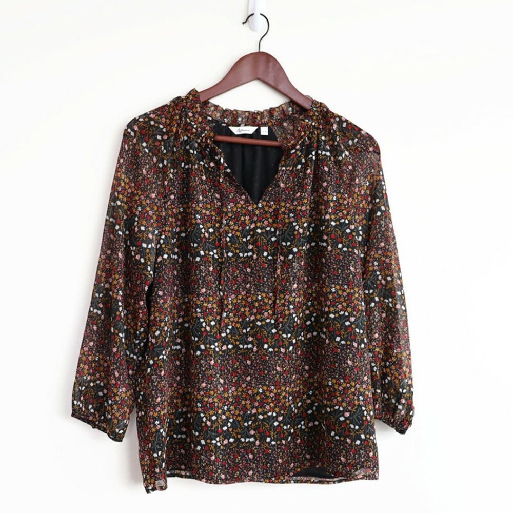 Reitmans - Ruffled V-Neck Floral-Print Blouse - Size M